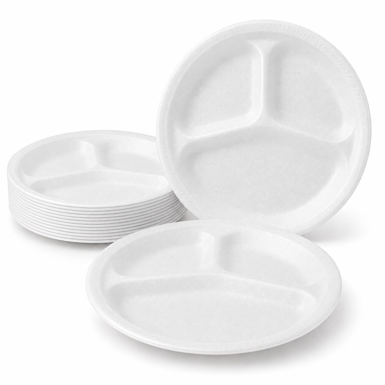 Foam Plate 9” 3 Comp. Non-Laminated – Case of 500