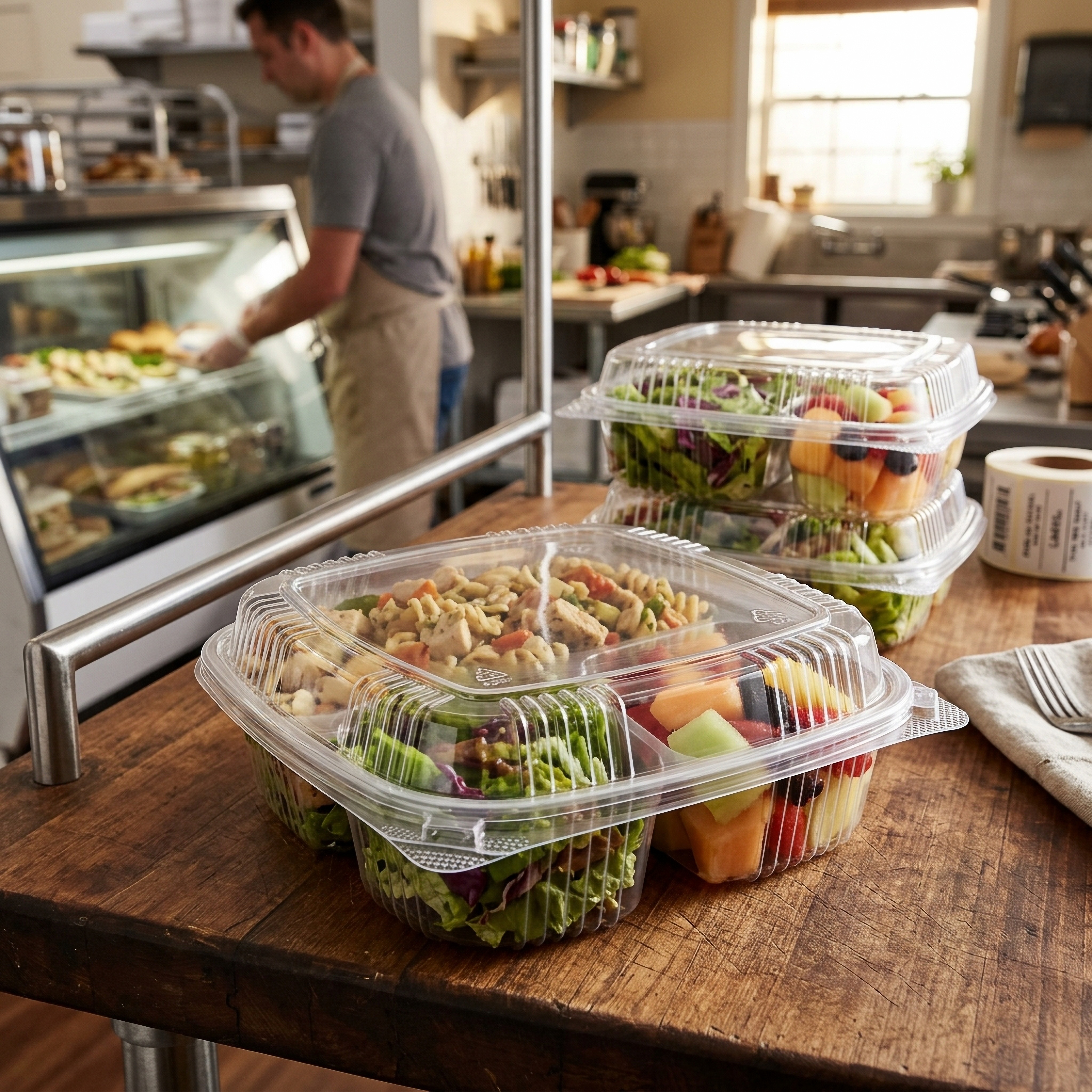 Clear Hinged Container 3 Comp. 8 x 8 – Case of 250