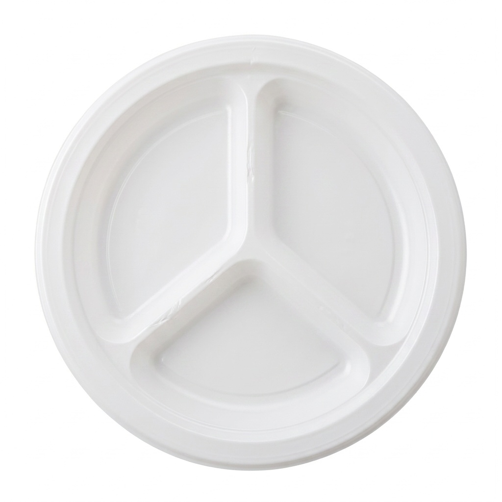 Plastic Plates White 9” 3 Section – Case of 400
