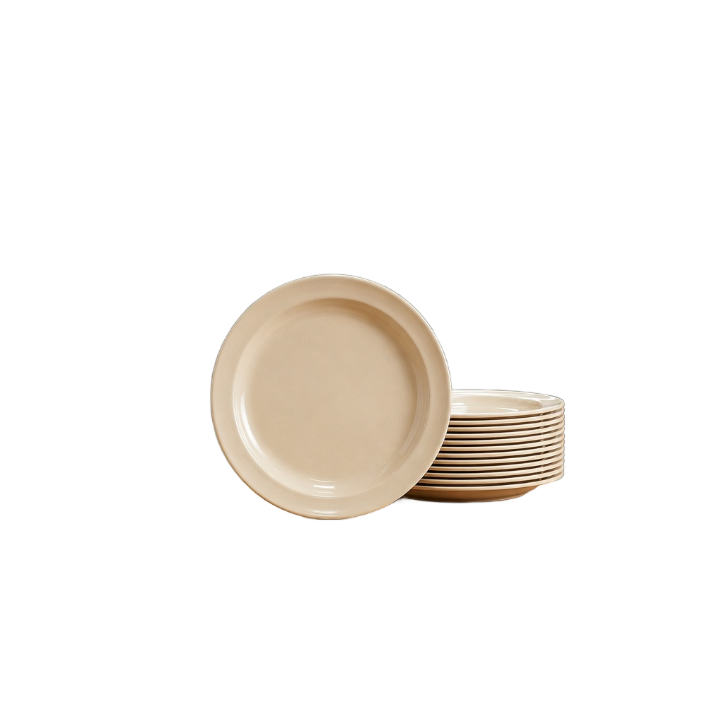 Yanco Narrow Rim Round Plate, 6″  Melamine Tan – Case of 48