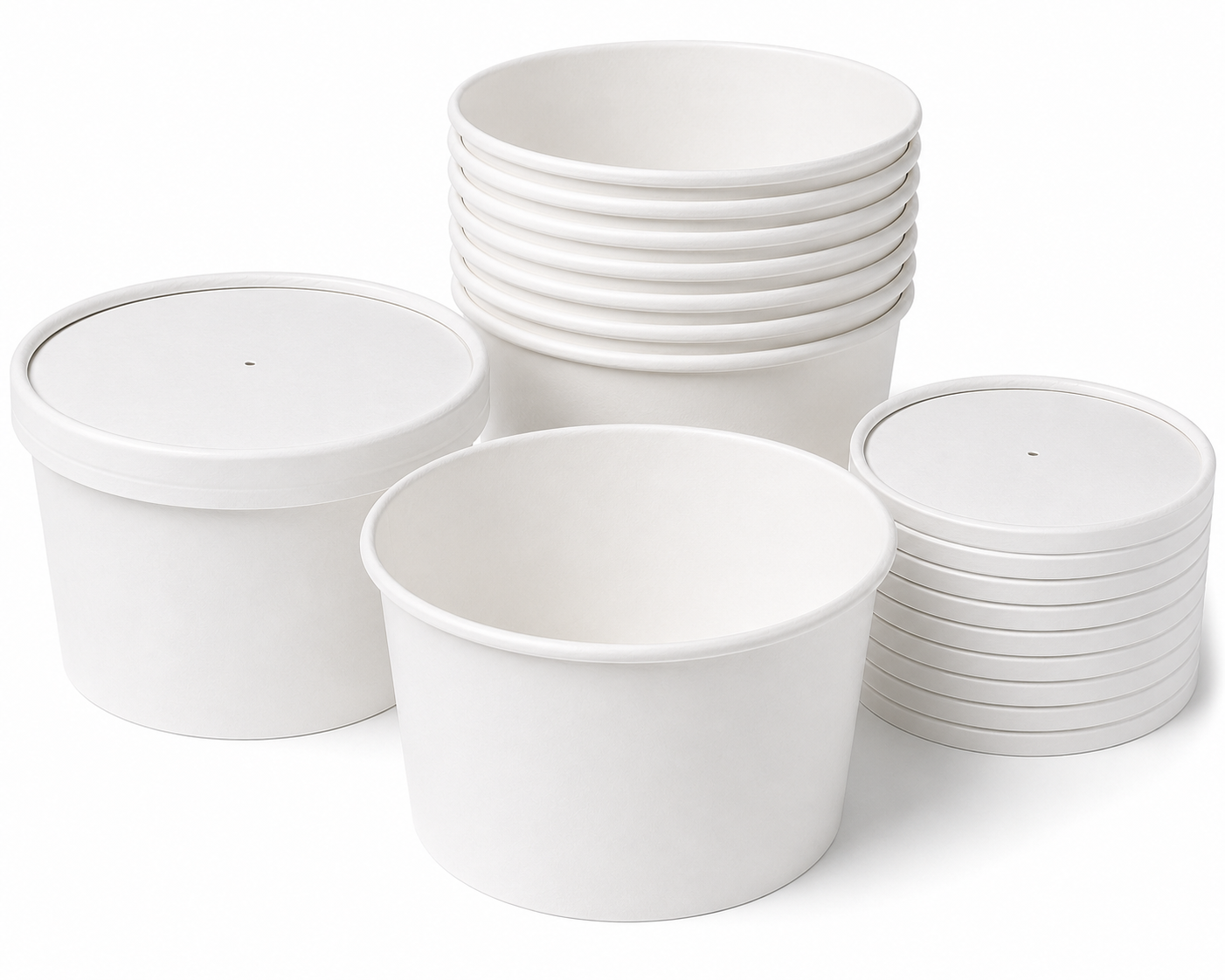 Paper Soup Bowl 12 oz with Paper Lids Combo White – Case of 250 Sets