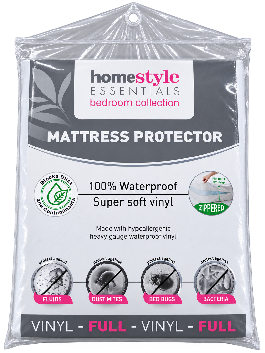 Mattress Protector Soft Vinyl up to 8" Deep 78" L x 54" W x 8" D - Case of 24