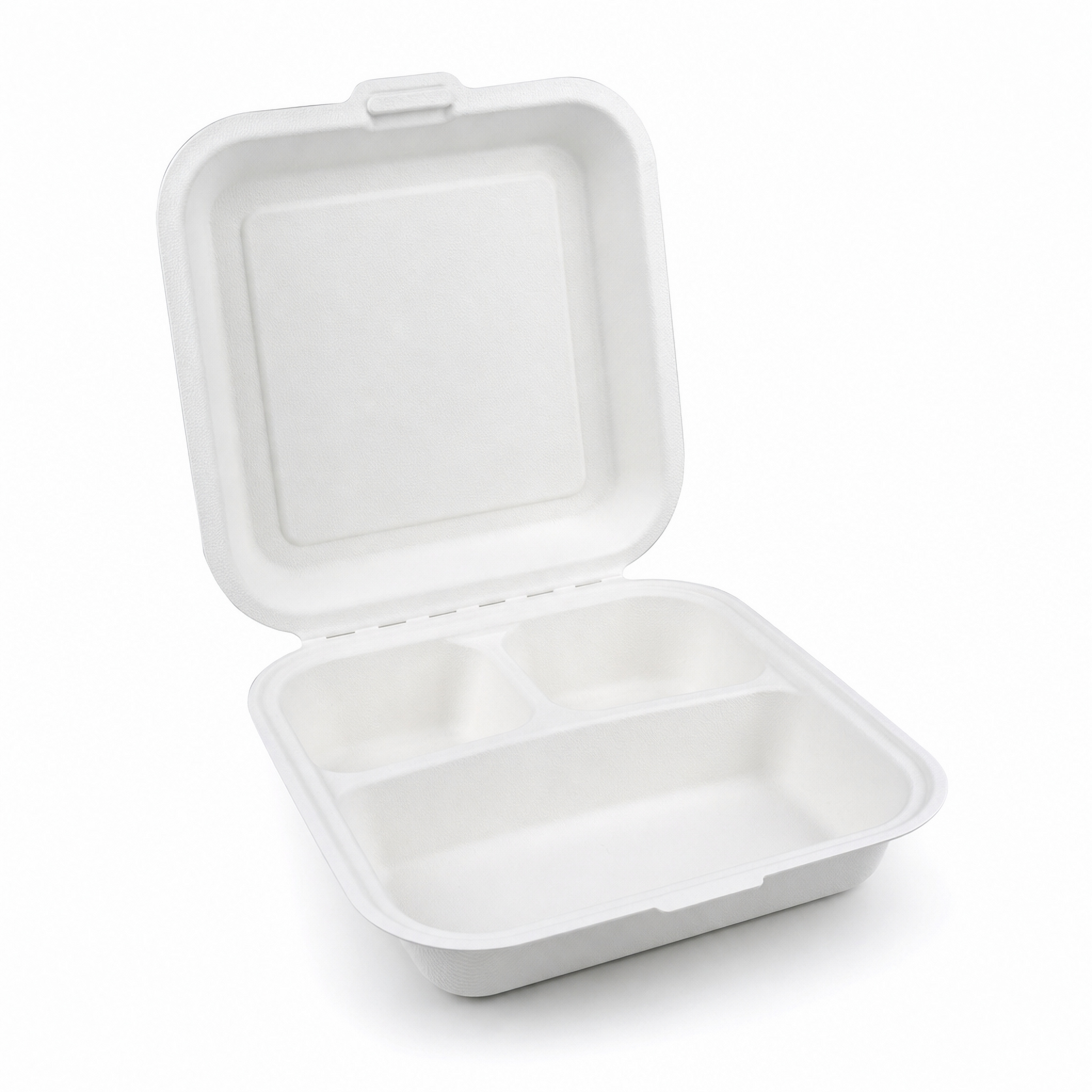 Pebble Hinged Container 8×8″ 3 Compartment – Case of 150